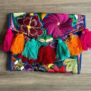 Colorful Embroidered Clutch with Tassels